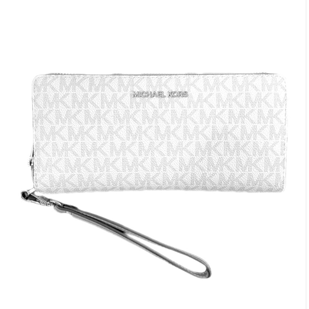 Michael Kors Jet Set Travel Continental Leather Wallet Wristlet Bright White